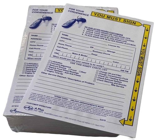 Key Drop Off Envelope - EBNO-1-Y - 500 Qty. (W1)