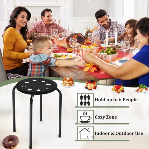COSTWAY 6-Pack Round Plastic Stack Stools, 17.5-inch Height Backless School Classroom Decoration Stools with Metal Frame, Portable Stackable Chairs for Kids Children Students, Black
