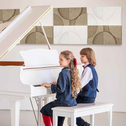DOLLAR BOSS Acoustic Wall Panels 8 Pack 12" x 12" Wall Art Sound Proof Panels 3D Carving Decorative Sound Absorbing Panels for Walls for Recording Studio Office Home, Latte & Beige