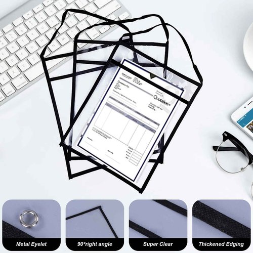 50 Pack Job Ticket Holders Work Order Holder Pockets for 9 x 12 Inch Hanging Sleeve Plastic Work Ticket Holder Shop Ticket Holders Work Order Plastic Sleeves with Strap, Both Sides Clear