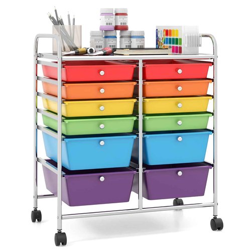 Giantex 12-Drawer Rolling Storage Cart, Multipurpose Movable Organizer Cart, Utility Cart for Home, Office, School (Multicolor)