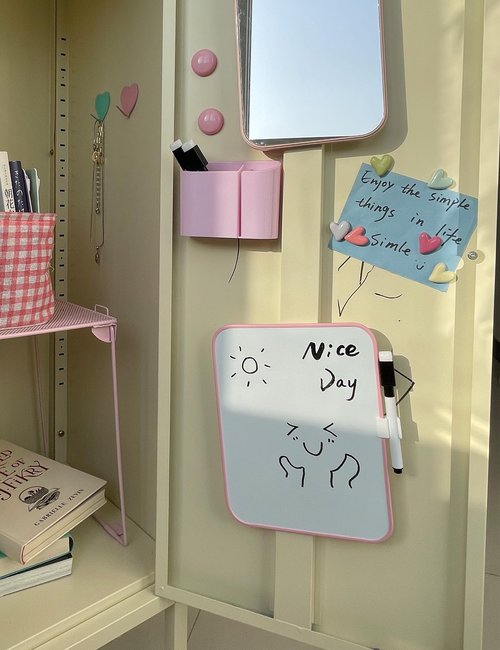 Magnetic Dry Erase Board for School Locker, 6" x 8", Erasable Notepad, Pink Framed with Marker and 2 Magnets - Portable Small Drawing Teaching Whiteboard for Classroom, Home, Office, Desk Accessories