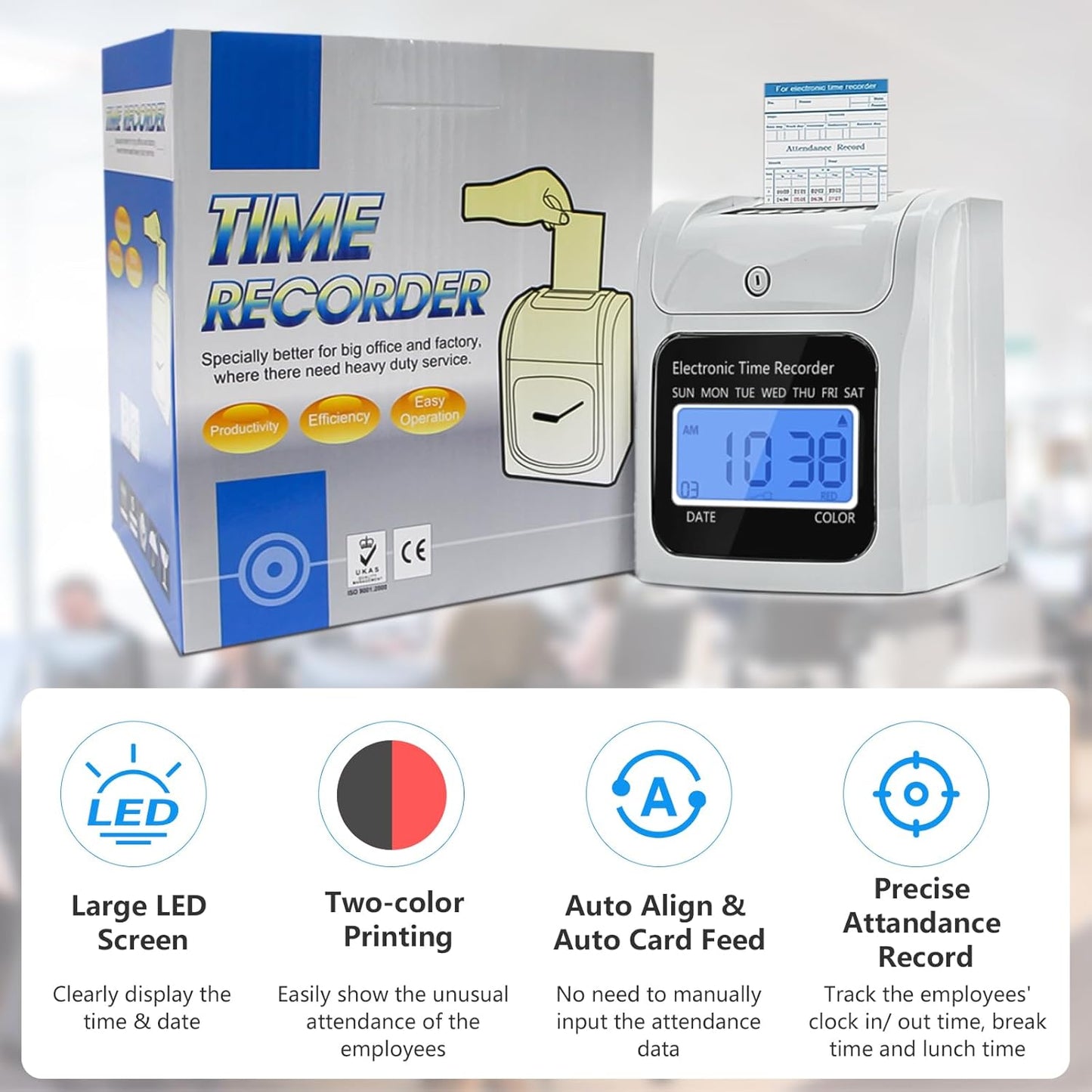 TooCust Time Clock for Small Business - Auto-Align Punch Machine with 50 Time Cards & Security Keys