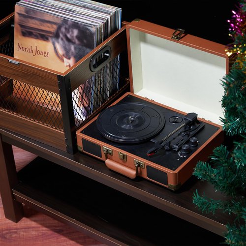 X-cosrack Vinyl Record Storage Crate, Wooden LP Album Shelf Vinyl Storage Cube Organizer Box