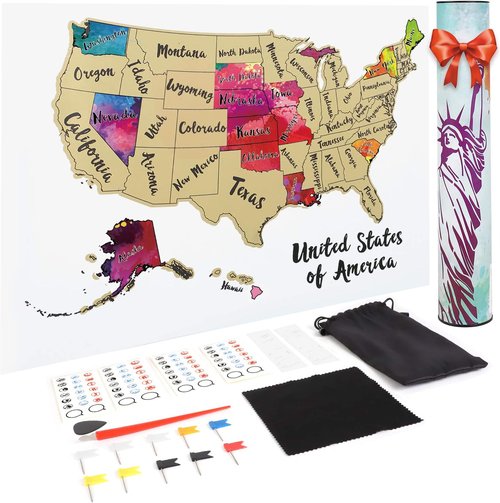 JARLINK USA Scratch Off Map Poster - 12x17 Inches Travel Map with Unique Accessories Set