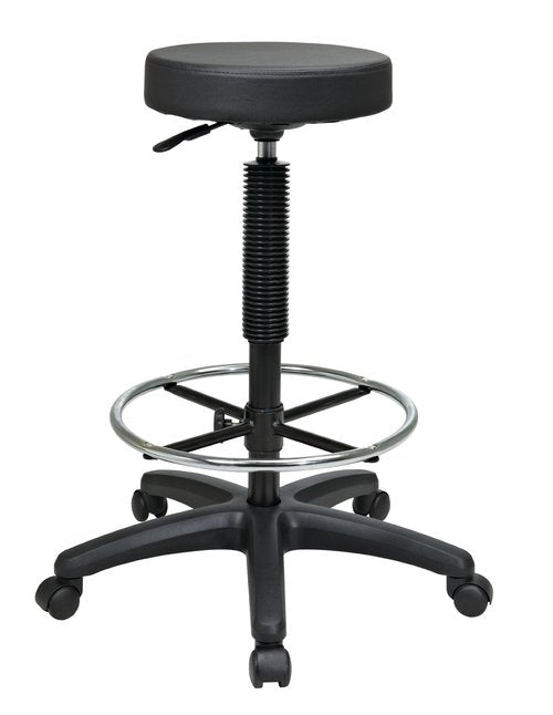 Work Smart Office Star ST217 Thick Padded Vinyl Seat Backless Drafting Stool with Adjustable Footring, 23-33", Black
