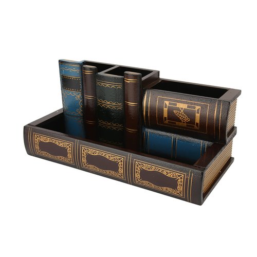 Jenngaoo Decorative Pen Holder, Multi Functional Wooden Desktop Box Retro Style Desk Organizer for Holding Pencils Pens Scissors Rulers 9.45 x 4.53 x 4.53In