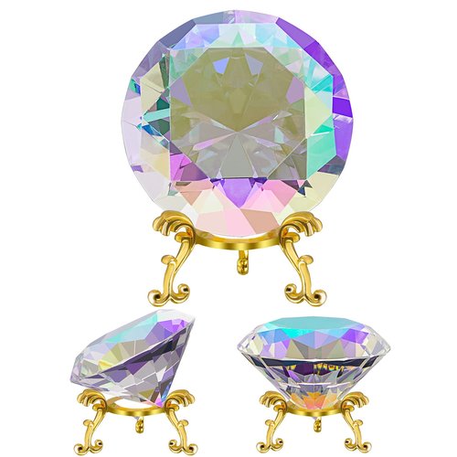 SWTHONY 80mm(3.15 inch) Crystal Big Fake Diamond Paperweight Rainbow Maker, Background for Nail Pictures, with Gold Metal Base Home Decor (AB-Coated)