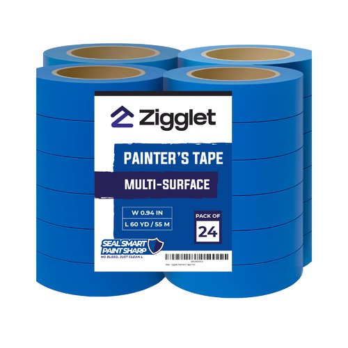 Zigglet Blue Painters Tape – Wide Masking Tape for Painting Walls & Trim, Clean Removal, No Residue – Heavy Duty Blue Tape for DIY, Multi‑Surface Paint Tape for Professionals - 60 Yards | Pack of 24