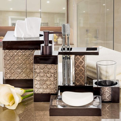 Dahlia Brown Bathroom Trash Can 1.98 Gal / 7.5L - Small Waste Basket for Bathroom - Durable Space Friendly Waste Bin - Decorative Wastebasket for Modern Room or Bedroom Decor