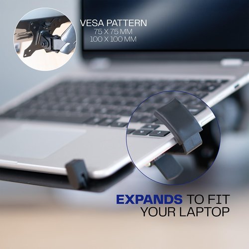 VIVO Universal Adjustable 10 to 15.6 inch Laptop Holder Desk Mount, Single Pneumatic Arm VESA Notebook Stand with C-clamp and Grommet Options, Black, STAND-V101L