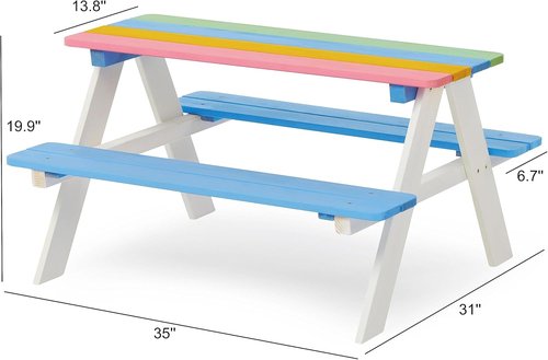 BTExpert Kids Picnic Table Set - Wooden Activity Table with Chairs for Outdoor Fun | Durable Design