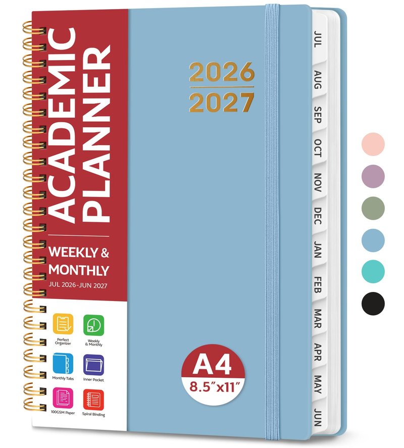Planner 2026-2027 for Women & Men, Academic Monthly and Weekly Calendar Planner, Jul 2026 - Jun 2027, A4 (8.5" x 11"), Teacher Student Planning Book with Tabs, Ideal for Office School Supplies - Baby Blue