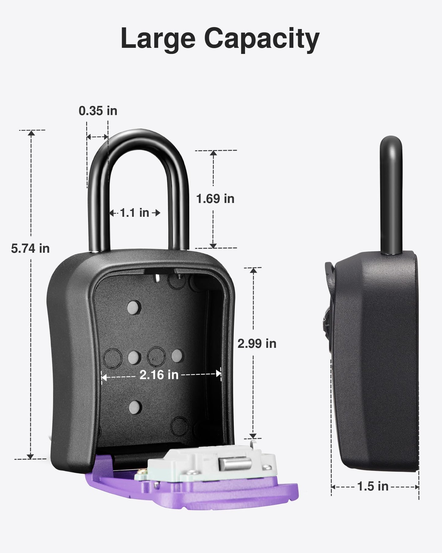 Puroma Key Lock Box, Portable Combination Lockbox Wall-Mounted Key Storage Box for House Keys, Resettable Code Safe Security Lock Box for Home, Office, Apartment Spare Key Storage (1 Pack, Purple)