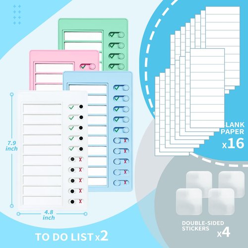 4 pcs Chore Chart for Kids Multiple Kids,Removable to Do List Plastic Chore Board with Replacement Cardboard,Sliding Routine Chart,ADHD Tools and Visual Schedules (Blank Checklist)