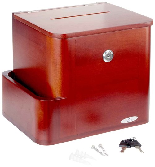 Safco 4237CY Bamboo Suggestion, Donation, Voting and More Box, Lock, Key and Storage Slot Included, Cherry