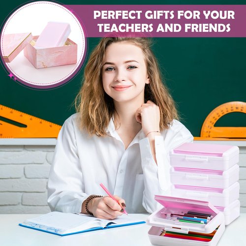 Sherr 12 Pack Large Capacity Pink Pencil Boxes – Double Layer Plastic Pencil Case Organizer, Stackable Crayon & Gel Pen Storage Containers