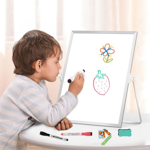 AMUSIGHT Dry Erase Magnetic White Board, 16" x 12" Double-Sided Desktop Whiteboard with Stand, Portable Small Whiteboard Set for Drawing, Office, Home, School