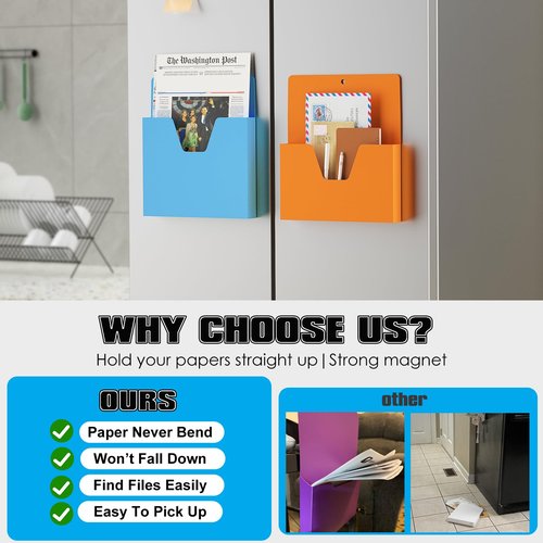 MFTEK Magnetic File Holder 6 Pockets Paper Holder, Hanging File Organizer Magazine Rack Office Supplies Storage for Cabinets, Whiteboard, Magnetic Mail Letter Folder Storage for Refrigerator