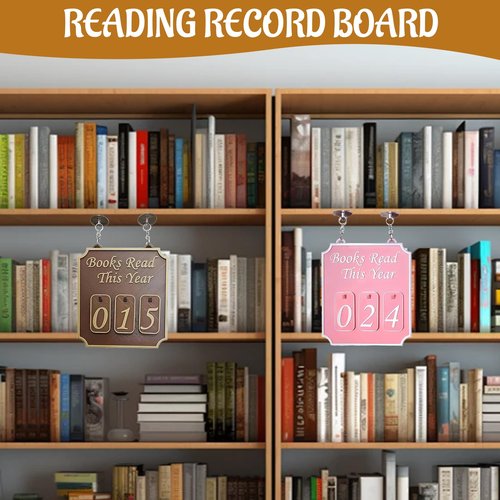 Handmade Wooden Hanging Bookshelf – Books Read This Year Counter & Bookish Wall Decor – Rustic Book Lover Sign for Home, Office, or Classroom (Pink)