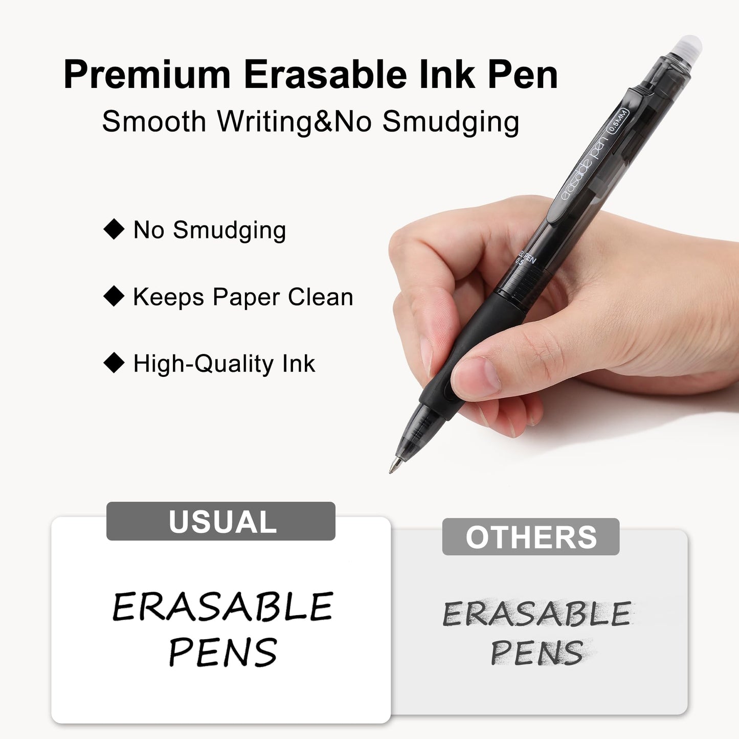 USUAL Retractable Erasable Pens 12 Black Erasable Gel Pen 0.5mm Erasable Gel Pens Black Make Mistakes Disappear Smooth Writing Pen Office Back-to-School Supplies (Black)