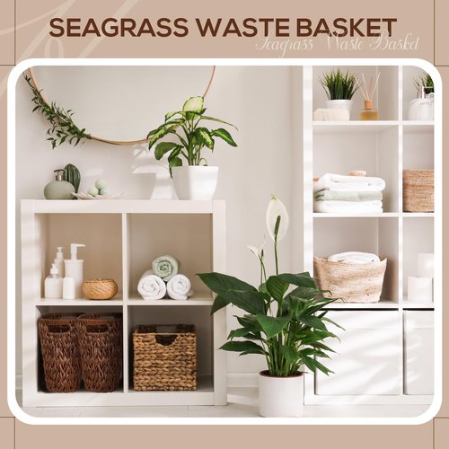 Hushee 2 Pack Wicker Waste Basket, Wicker Trash Can for Bathroom, Rattan Trash Can, Woven Bin for Office, Hyacinth Waste Basket for Home Kitchen(Plastic Water Hyacinth,Brown)