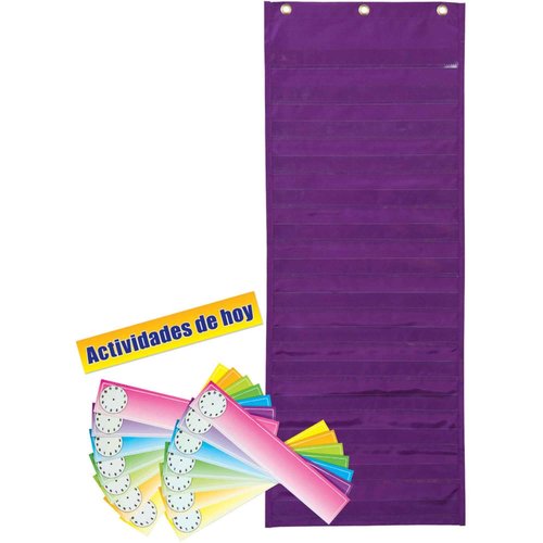 Pacon Dry Erase Pocket Chart, Daily Activities, Purple, 13" x 34", 1 Chart
