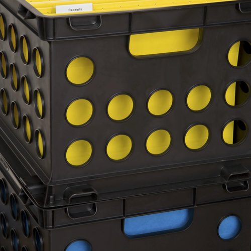 DqOasd File Crate, Stackable Plastic Storage Bin with Handles,Organize Files at Home, Garage, Office, School, Black