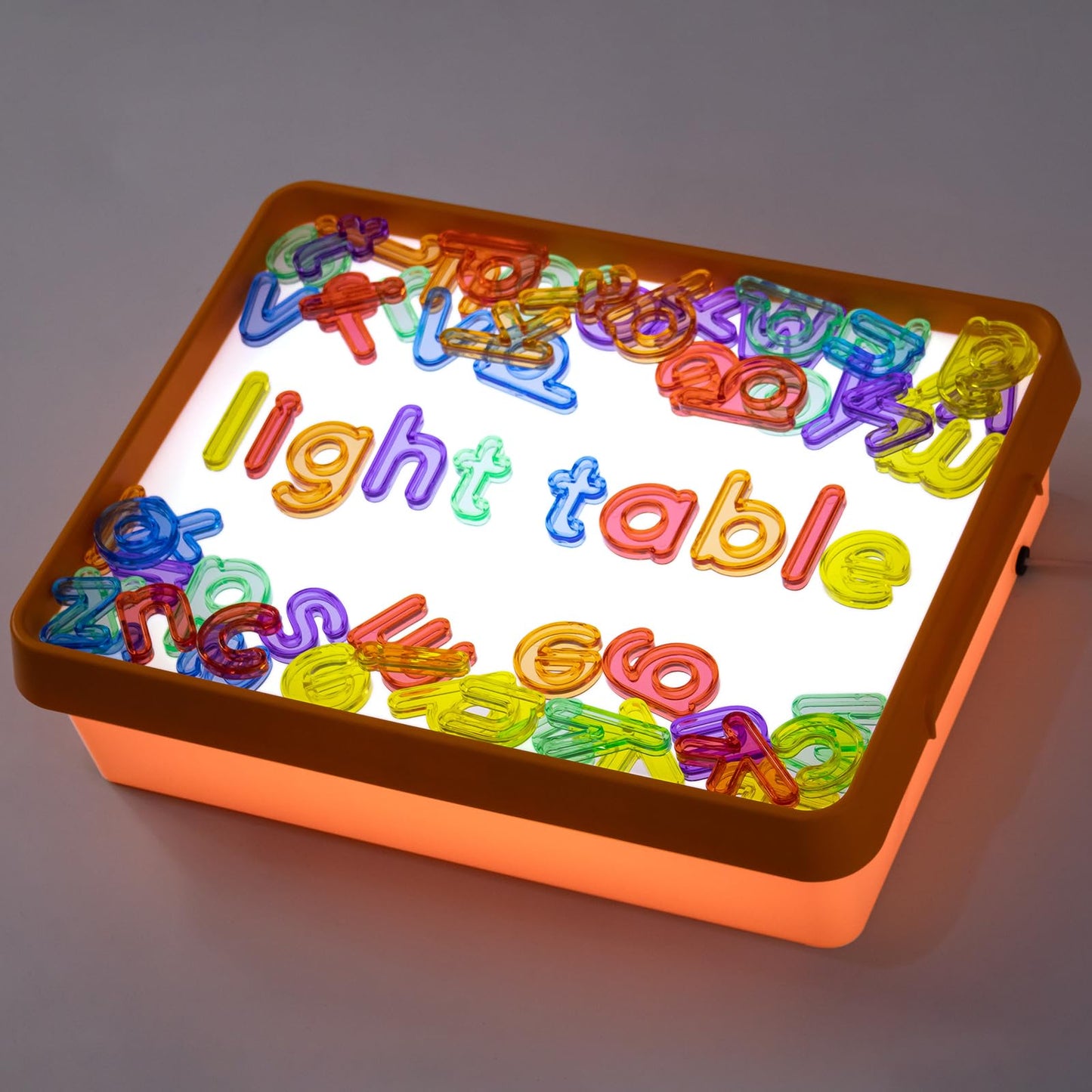 Odoorgames Light Box with Letters & Cards Set – Light Table for Kids, Educational Toys for Tracing, Sensory Play & Early Learning (Orange)