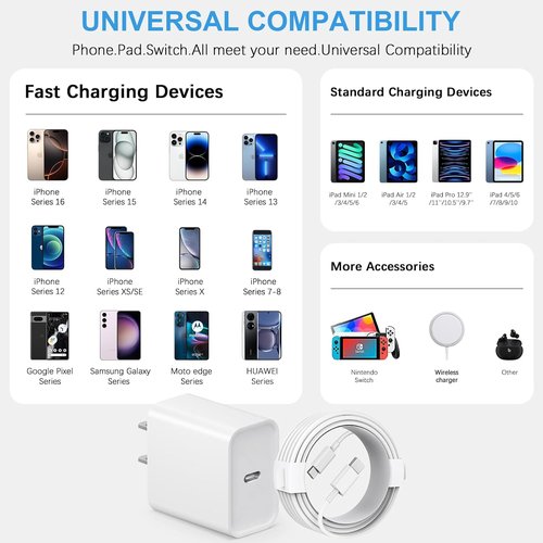 iPhone 17 Charger - Fast Charging USB-C Block with 6FT Cable for iPhone 17/16/15 Models