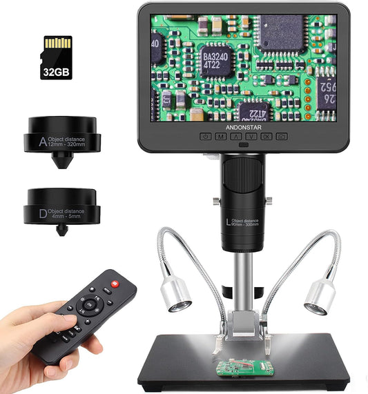 Andonstar AD246S-M HDMI Digital Microscope - 2000x Magnification, 2160P UHD Video, 7-Inch LCD Display, Pro Boom Arm Stand