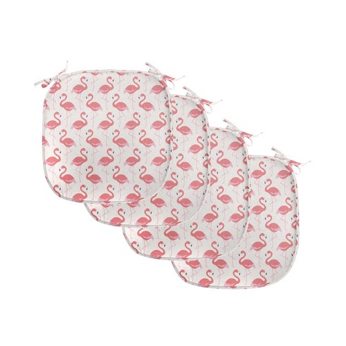 Ambesonne Flamingo Chair Seating Cushion Set of 4, Exotic Fantasy Pattern with Hawaii Wildlife Elements in Pastel Colors, Anti-Slip Seat Padding for Kitchen & Patio, 16"x16", Beige Dark Coral Purple