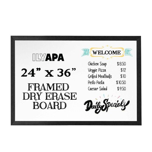 Ilyapa Extra Large Dry Erase Board for Wall - Wood Framed Magnetic White Board - 24 x 36 Inches Decorative Wall Hanging Menu Whiteboard - Black