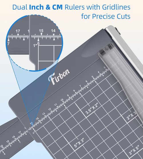 Firbon 12" Guillotine Paper Cutter - Compact Heavy-Duty Trimmer for 12 Sheets | Ideal for Scrapbooking, Office & Classroom (Gray)