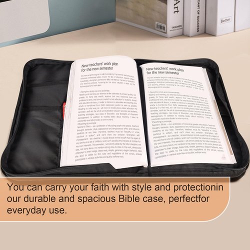 Leather Floral Bible Cover for Women & Girls - Portable Protective Bible Book Cover with Handles, Lightweight & Durable Bible Case with Zipper Closure, Very suitable for church use (black, large size)
