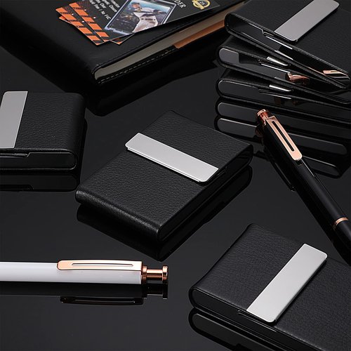 Yexiya 6 Pcs Leather Business Card Holder Case PU Leather Business Pocket Card Holders Wallet with Magnetic Closure for Men Women Office Gifts, Black