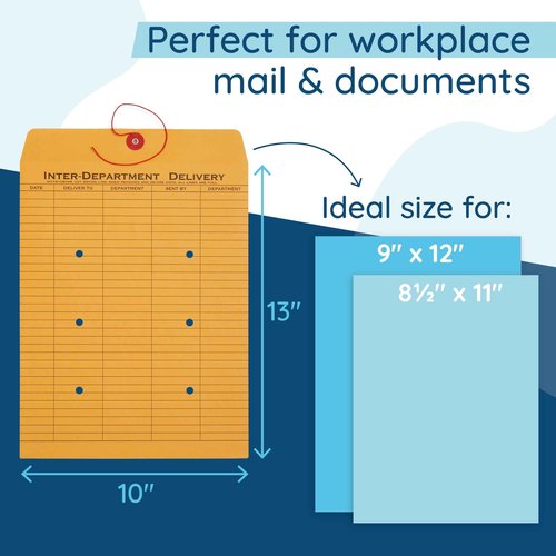 Blue Summit Supplies Interdepartment Envelopes with String Tie 10 x 13 Inches, Brown Kraft Interoffice Envelopes with string 10x13 – Reuseable,100 Count