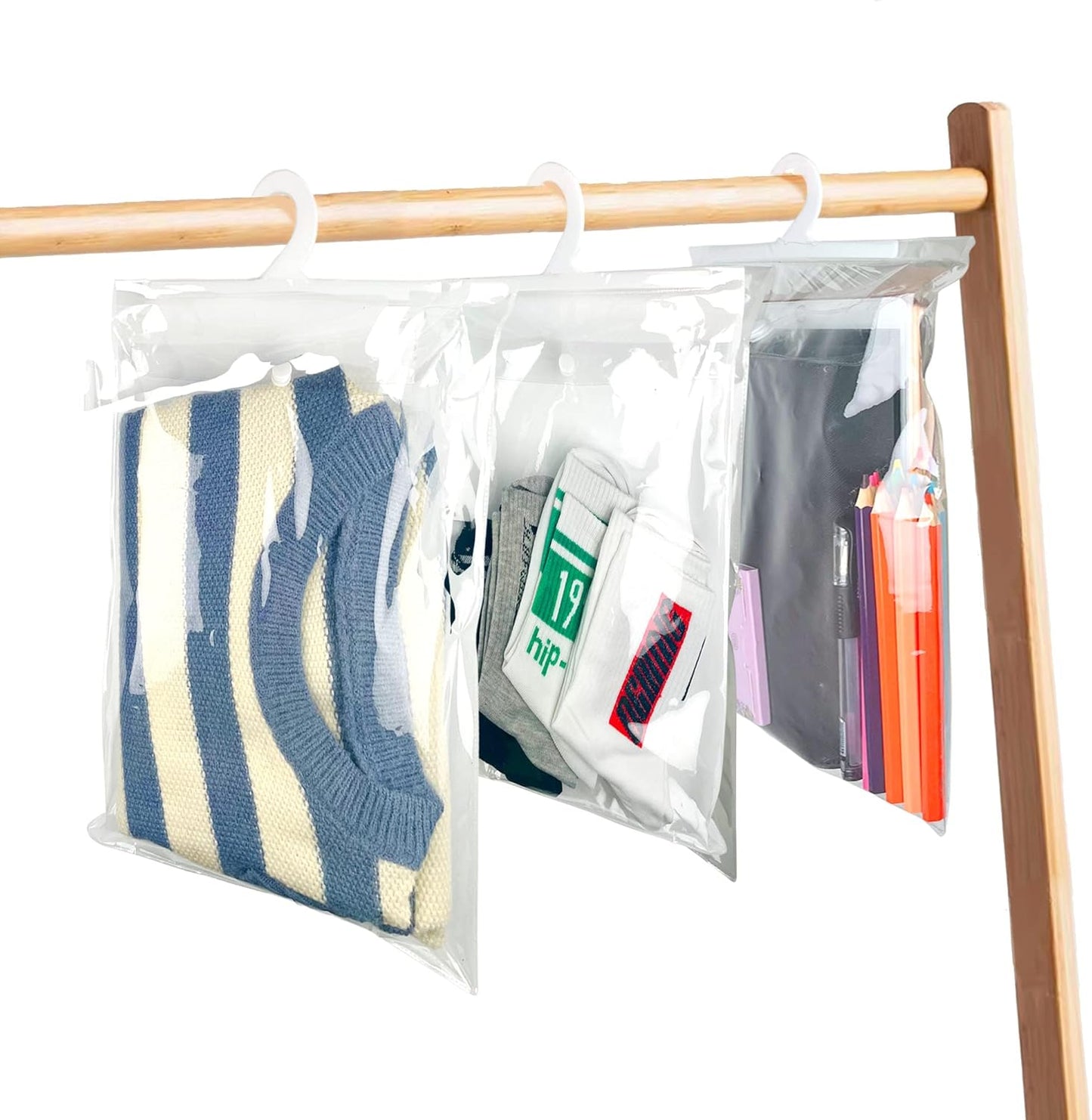 Skiennix Hanging Storage Bags - Clear Plastic Organizer with Hanger | 13" x 11" for Classroom & Home Use