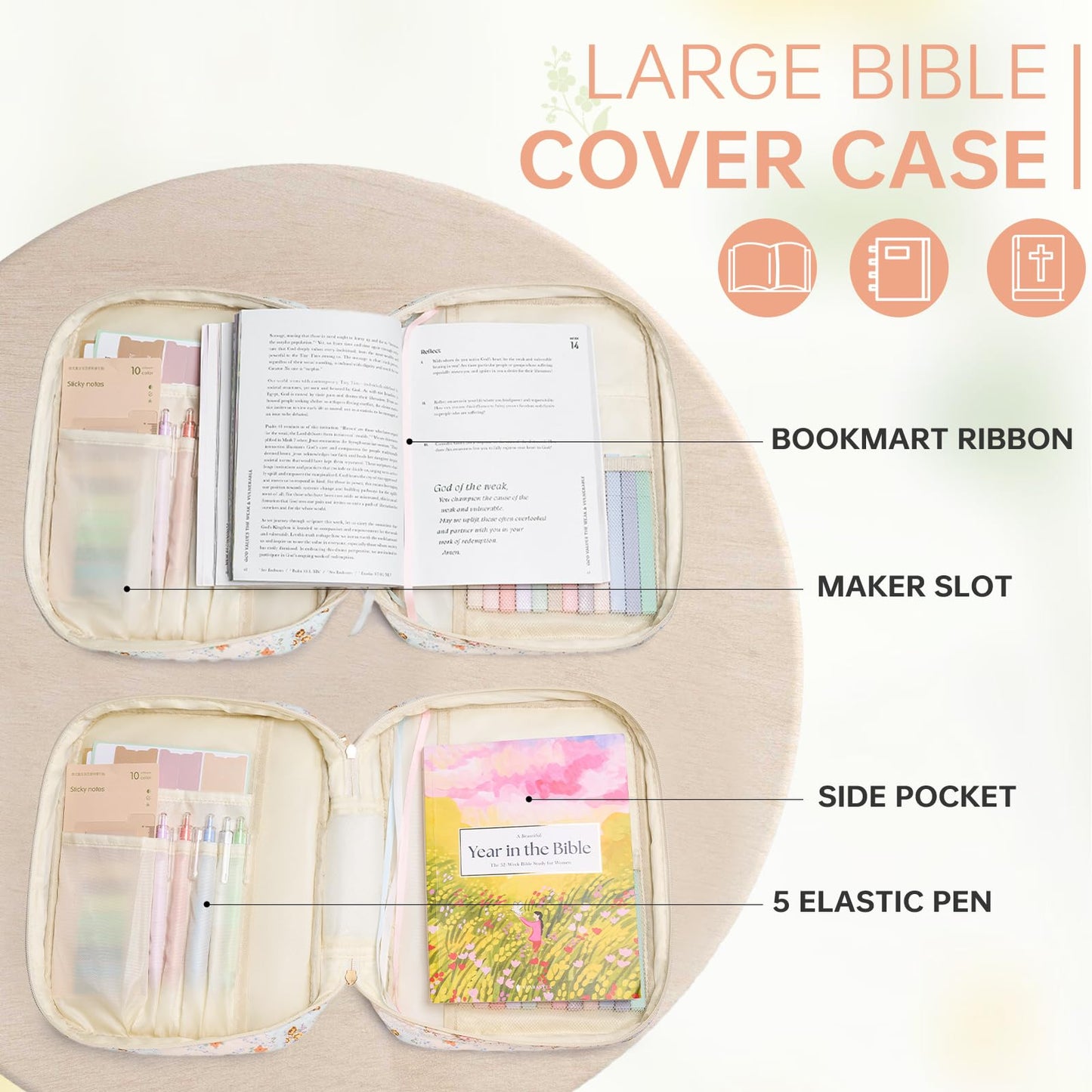 Bible Cover Case for Women Large Bible Cover with Durable Handle Quilted Bible Carrying Case for Girls Bible Study Supplies Accessories (Autumn Butterfly Bloom, Autumn Butterfly Bloom)