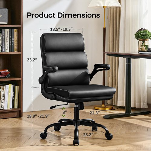 Skiennix Adjustable Office Chair - Ergonomic Mid Back Support with Padded Armrests | Black