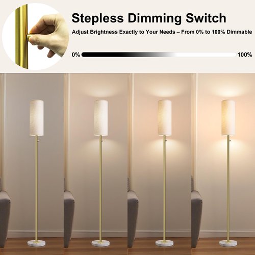 Aulaiyi Dimmable Gold Floor Lamp for Living Room,Modern Standing Lamp with Marble Base,LED Bulb Included,Floor Lamps for Bedroom, Living Room,Office,Reading and Nursery(Gold Floor Lamp)