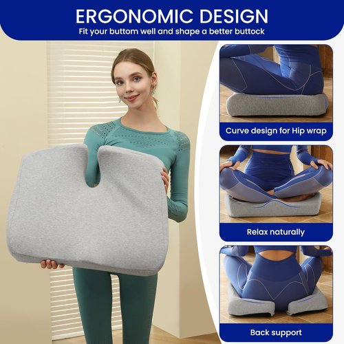 Extra Large Memory Seat Cushion,Multifunctional for Office or Driving Use,Back and Tailbone Relief,for Car, Travel, Office, Wheelchair(21.5 * 17.7 * 4 inches)