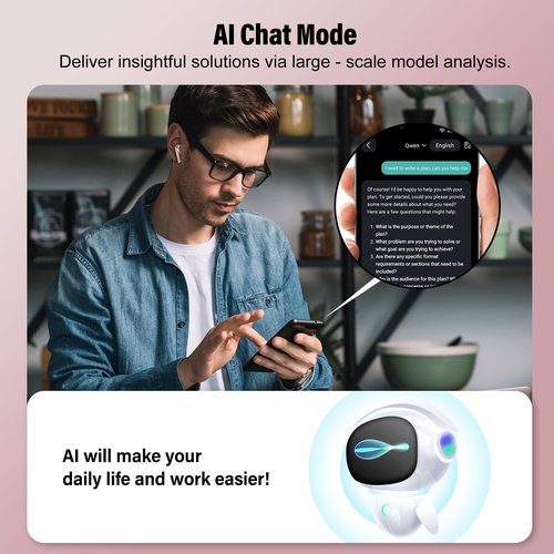 Ai Translation Earbuds Real Time with Audio and Video Calls, 3-in-1 Buletooth 5.3 Translator Earbuds with 6 Translation Modes/164 Languages/No Subscription Required, 48H Headphones Translator, Rose