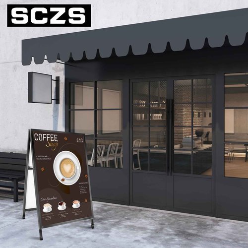 SCZS 24x36 Inches Double Sided Heavy Duty Slide-in Folding A-Frame Sidewalk Curb Sign Stand Display Poster Boards Poster Holder Frame Chalkboard Sign, (Black-Metal)