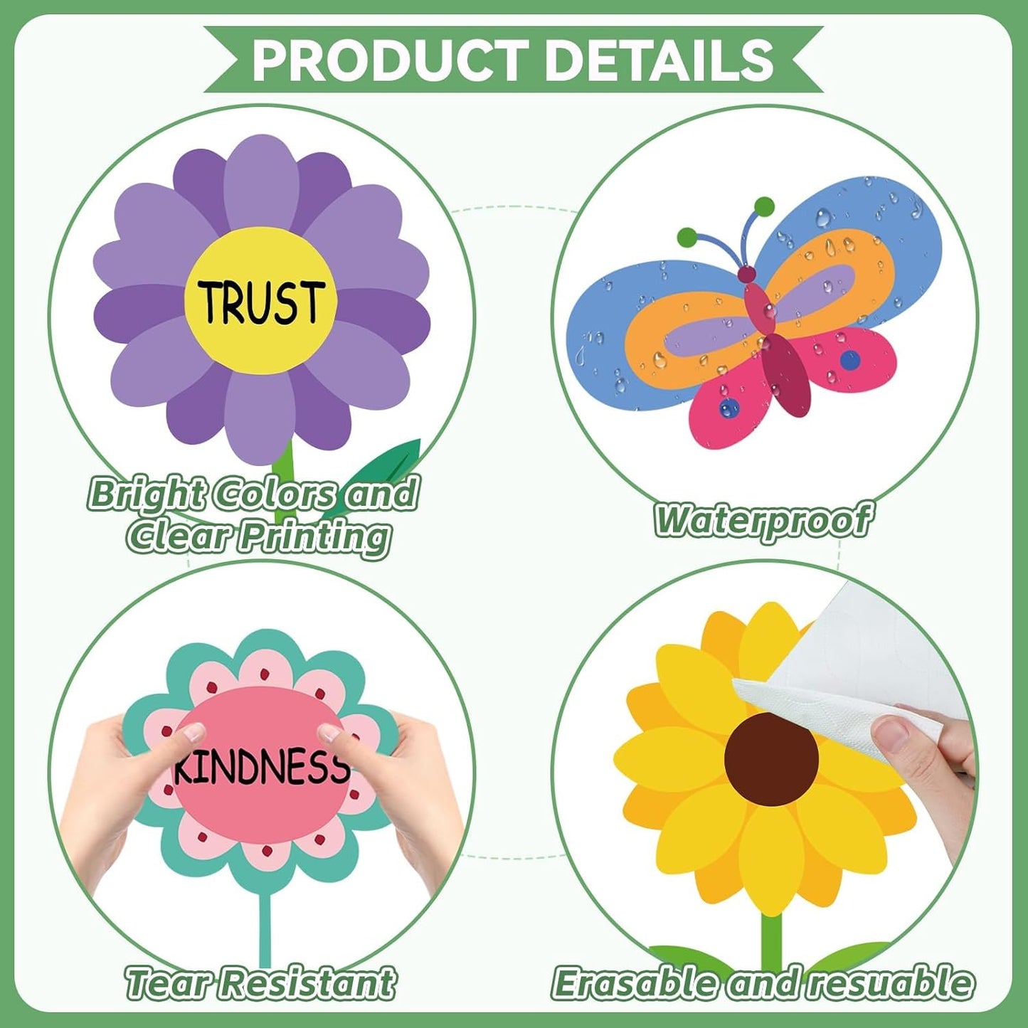 Skiennix Spring Floral Bulletin Board Decorations - Inspirational Flower Cutouts for Classroom & Office