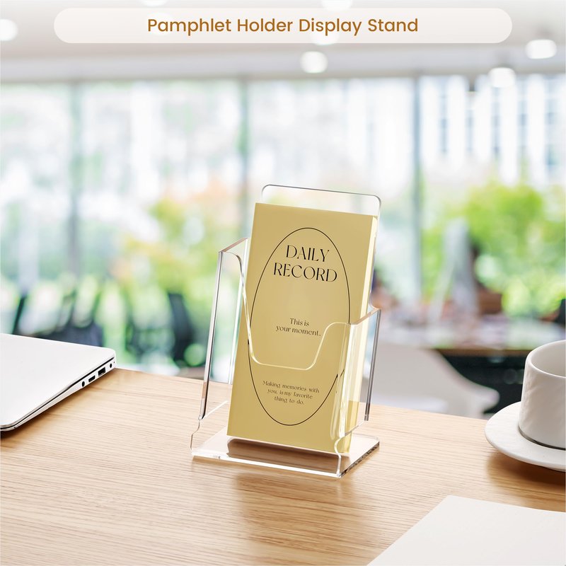 HeZone Acrylic Brochure Holder 4x9 Inch,Clear Pamphlet Holder Display Stand for Trifold 4 Inch Flyers,Pamphlets,Booklets,Menu,Leaflets for Office,Home,Store,Trade Exhibition,1 Pack,A6