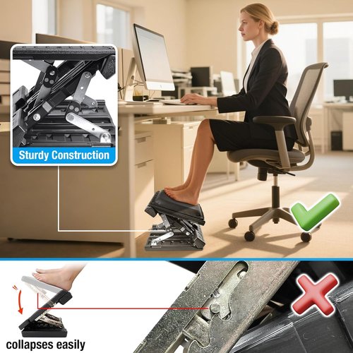 Scalebeard Ergonomic Foot Rest - Height Adjustable & Foldable Desk Footstool with Massage Beads | Ideal for Office & Gaming