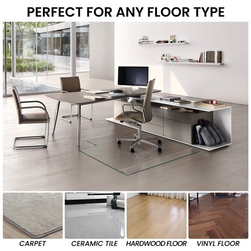 VASUHOME Heavy Duty Tempered Glass Chair Mat with Lip – 53" x 45" Large Floor Protector for Carpet & Hardwood, 1/5" Thick, Includes 12 Anti-Slip Pads
