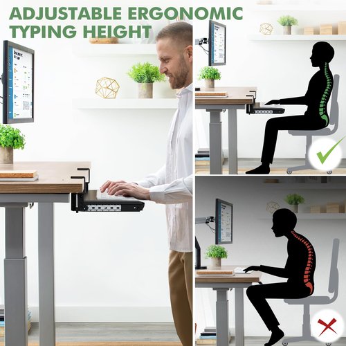 Height Adjustable Keyboard Tray Under Desk Slide Out, 27(33 Including Clamps)*11 Inch, Ergonomic Keyboard & Mouse Drawer Extender Holder, Sturdy C-Clamp Mount, for Home, Office, Black