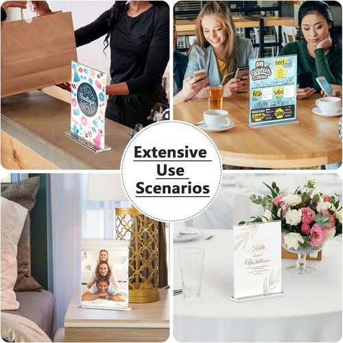 MaxGear Acrylic Sign Holder - 8.5x11 Double-Sided T-Shape Display Stand | 12-Pack Clear Menu Frames